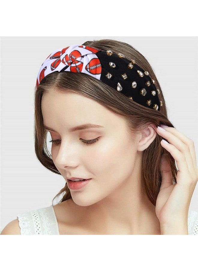 CEALXHENY أربطة رأس يوم المباراة كرة القدم البيسبول أربطة رأس للنساء مزينة بالأحجار الكريمة أربطة رأس معقودة مزينة بالأحجار اللامعة أربطة رأس عريضة مزينة برباط علوي للرياضة إكسسوارات شعر يوم المباراة - Image 2