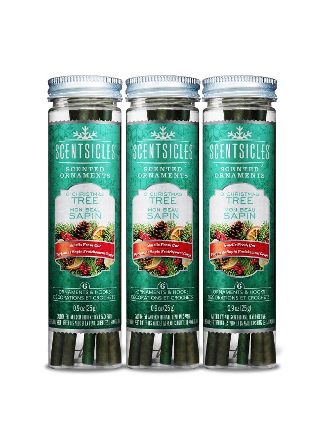 Scentsicles O Christmas Tree Scented Christmas Ornaments with Hooks - 3 Bottles (18 Sticks Total) - Image 1