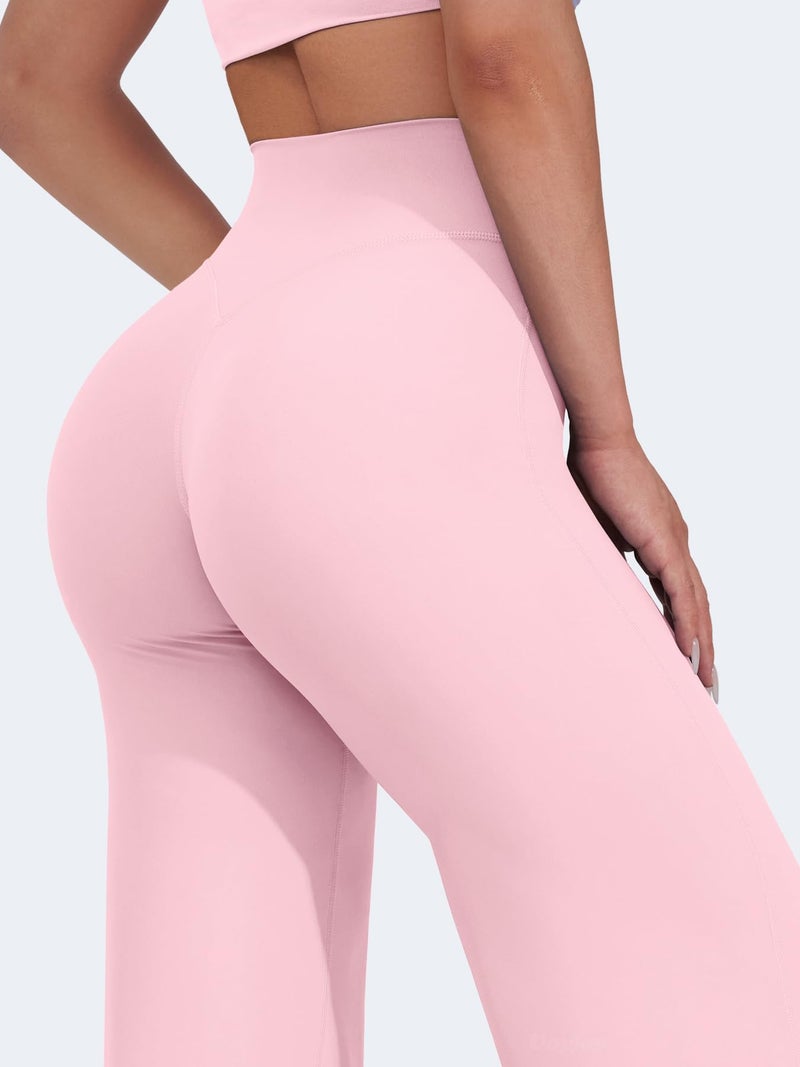VOYJOY Straight Leggings Bottoms Wide Leg Pants for Women 29"/ 31.5"/33"/35" High Waist Stretch Casual Sweatpants Light Pink - Image 3