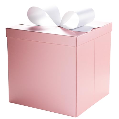 LaRibbons Large Gift Boxes with Lids 10x10x10 Inches Pink Square Foldable Gift Boxes for Valentines Day Birthday Wedding Baby Shower Party All Occasion - Image 1