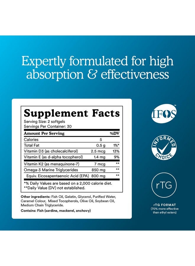MitoQ Advanced EPA Omega-3 - High-Purity 800mg EPA Fish Oil Supplement | with Vitamin K2, D3, E | Cardiovascular, Brain, Cellular Support | No Fishy Aftertaste | 60 Softgels - Image 3