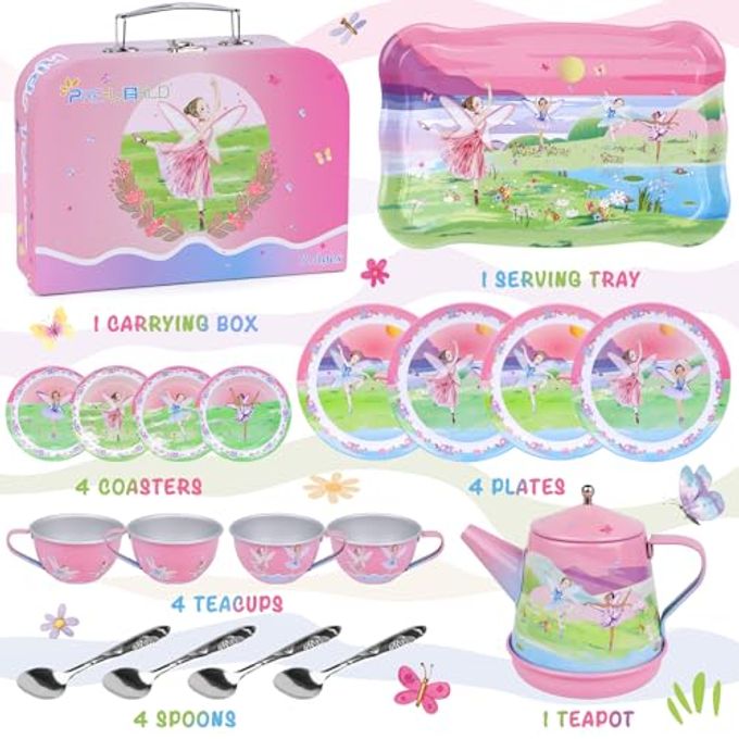 PRE-WORLD Tea Party Set for Toddles 3-5,53PCS Musical Kids Tea Set for Little Girls with Dessert,Cookies,Doughnut,Cake,Cake Stand,Tablecloth & Carrying Case,Kitchen Pretend Play Toys for Girls Boys Age 3-6 - Image 3