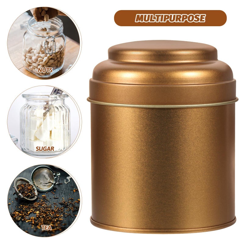 Airtight Metal Tea Storage Canister Double Layer Lid Dark Gold 75x90mm for Loose Leaf Tea - Image 4