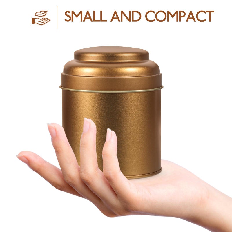 Airtight Metal Tea Storage Canister Double Layer Lid Dark Gold 75x90mm for Loose Leaf Tea - Image 5