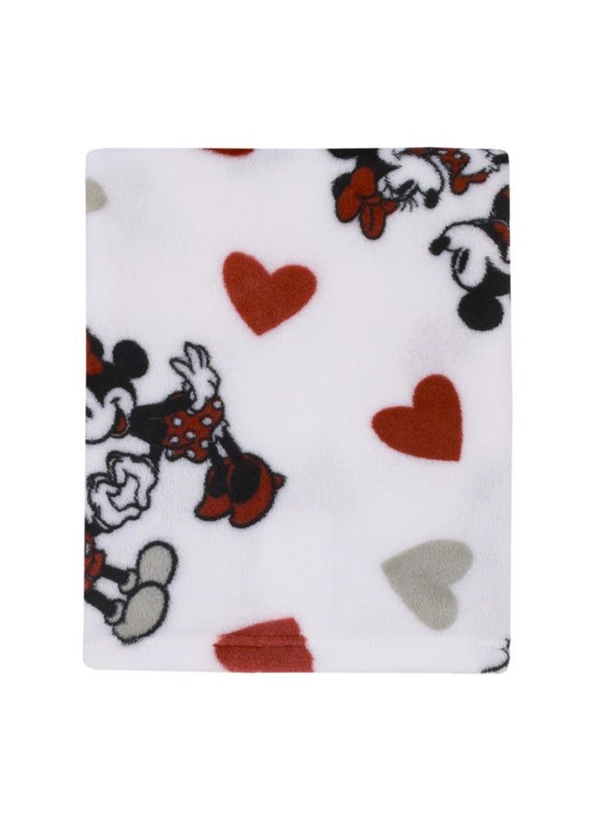 NoJo Disney Mickey Mouse & Minnie Mouse Red, Gray, and White Valentine Hearts Super Soft Plush Baby Blanket - Image 1