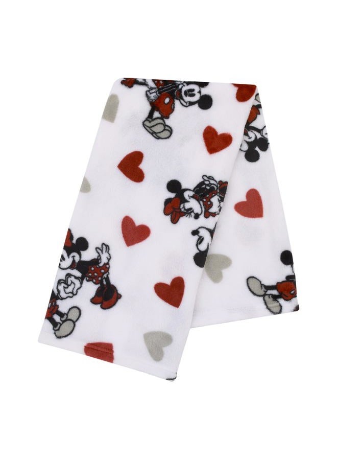 NoJo Disney Mickey Mouse & Minnie Mouse Red, Gray, and White Valentine Hearts Super Soft Plush Baby Blanket - Image 2