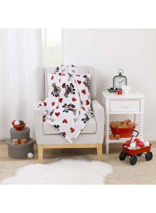 NoJo Disney Mickey Mouse & Minnie Mouse Red, Gray, and White Valentine Hearts Super Soft Plush Baby Blanket - Image 4