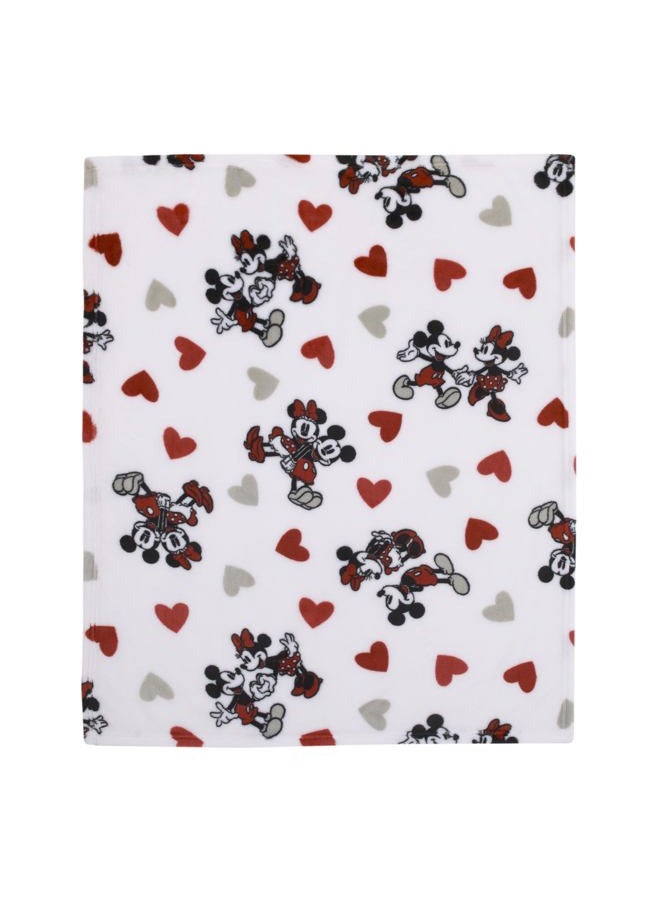 NoJo Disney Mickey Mouse & Minnie Mouse Red, Gray, and White Valentine Hearts Super Soft Plush Baby Blanket - Image 3