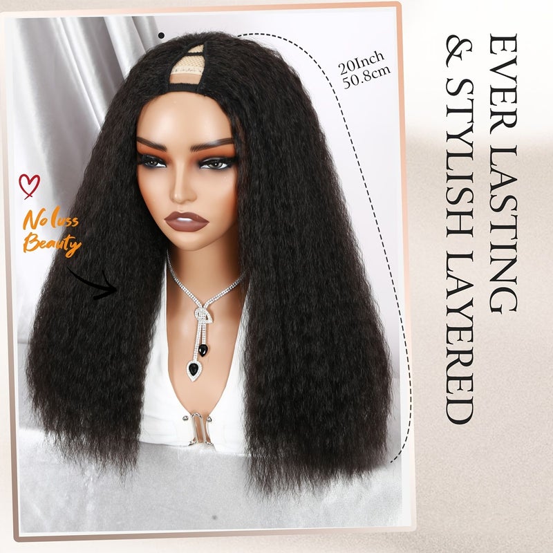 Kinky Straight V Part Wig 20 Inch Synthetic Yaki Glueless Half Wig For Women Upgrade Easy Wear - Image 4
