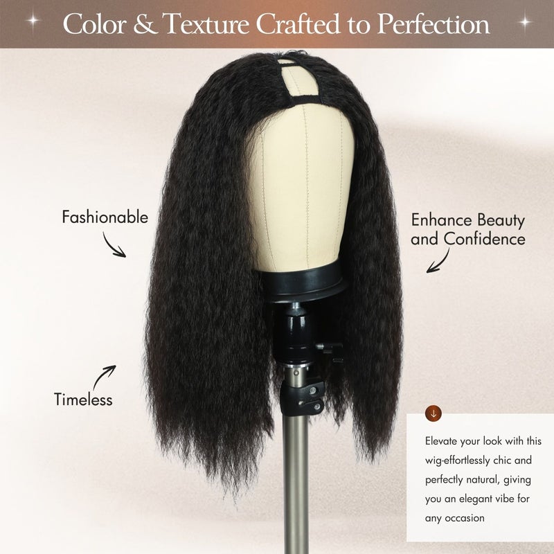 Kinky Straight V Part Wig 20 Inch Synthetic Yaki Glueless Half Wig For Women Upgrade Easy Wear - Image 3