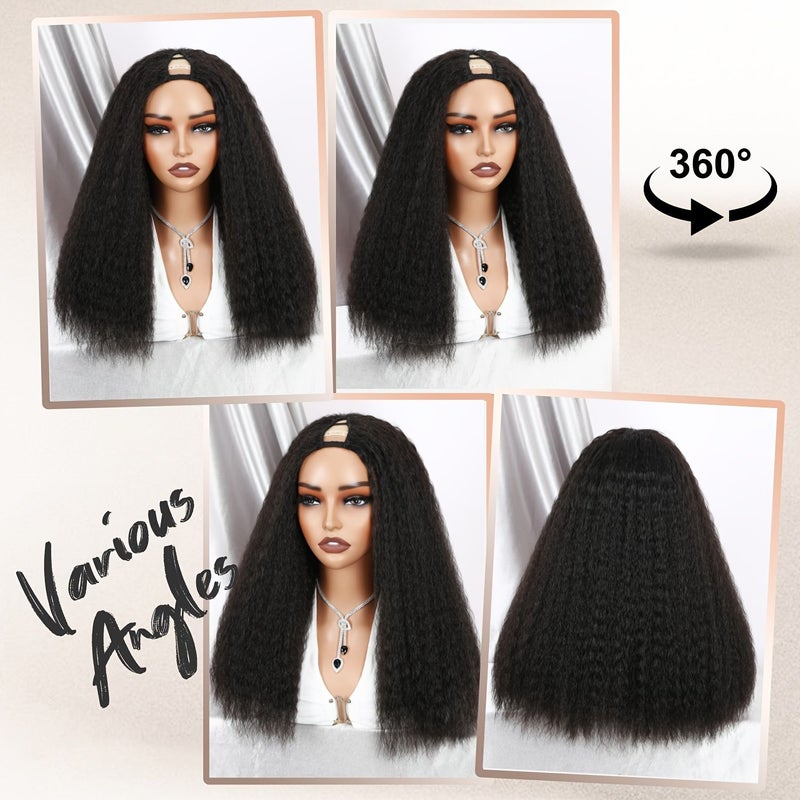 Kinky Straight V Part Wig 20 Inch Synthetic Yaki Glueless Half Wig For Women Upgrade Easy Wear - Image 2