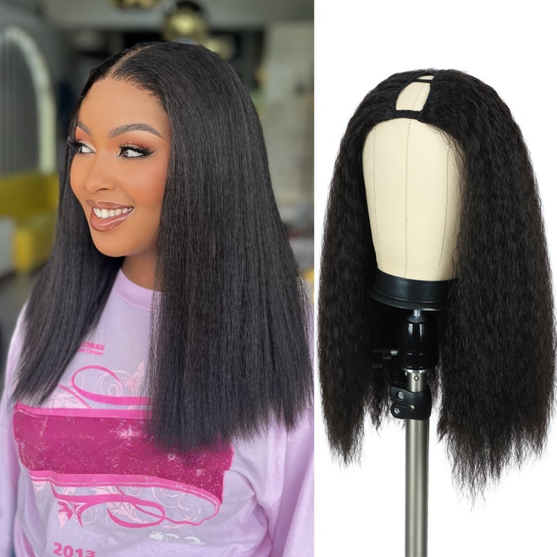 Kinky Straight V Part Wig 20 Inch Synthetic Yaki Glueless Half Wig For Women Upgrade Easy Wear - Image 1