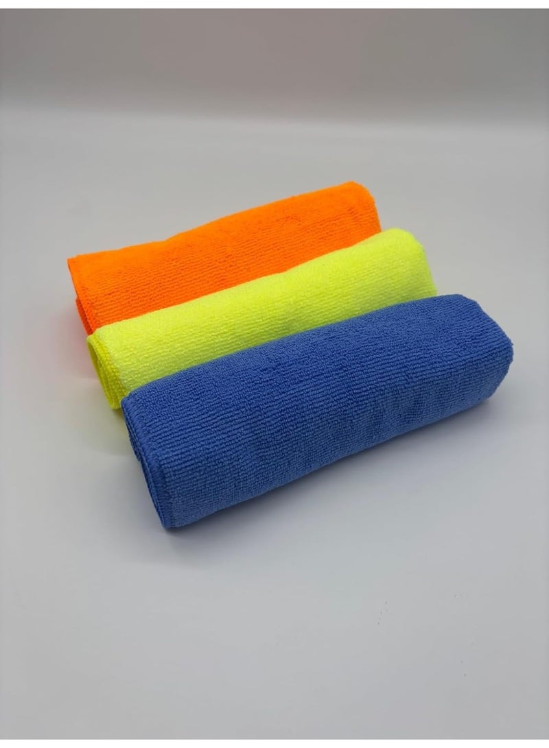Microfibre General Purpose Cleaning Cloths, Multicolour (Blue, Orange, Yellow), 33x33 cm, Pack of 18 - Image 3