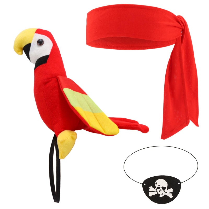 Chanaco Pirate Costume Accessories Women Men 3Pcs Pirate Headband Parrot Eye Patch Outfit for Halloween Cosplay Party - Image 1