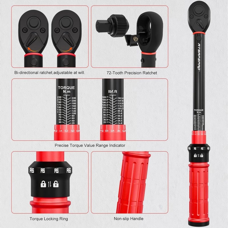 ATsafepro 1/2'' 20-230NM Torque Wrench Set with Accessories - Image 3