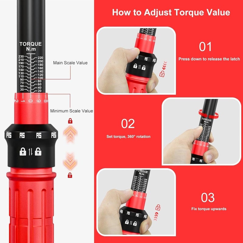 ATsafepro 1/2'' 20-230NM Torque Wrench Set with Accessories - Image 5