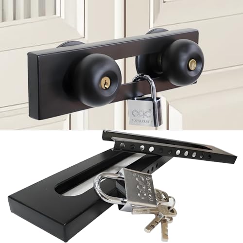 TEMEILI Double Door Locking Device French Door Lock Security Barricade Keyed Extra Door Lock for Doors with Double HandlesKnobsLevers All Metal Construction Safety UShaped Bar Prevent Kick Ins - Image 1