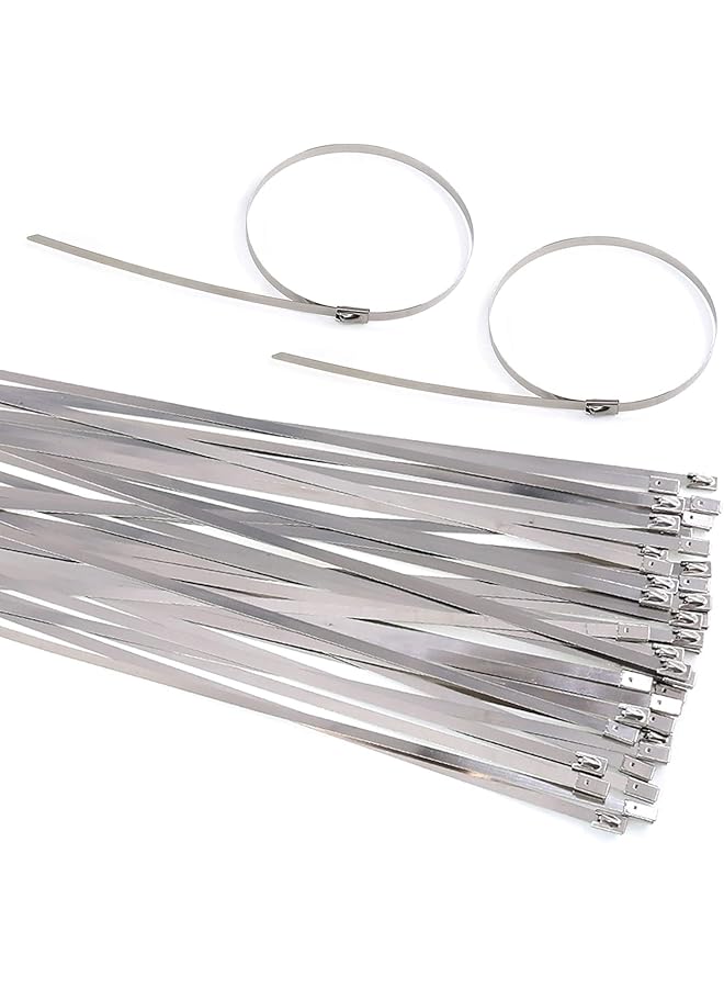 S-TOP Stainless Steel Zip Ties Exhaust Wrap Coated Locking, Metal Cable Zip Ties for Computer Wire Harness, Automotive Parts and more 100Pcs 13.7 Inches - Image 1