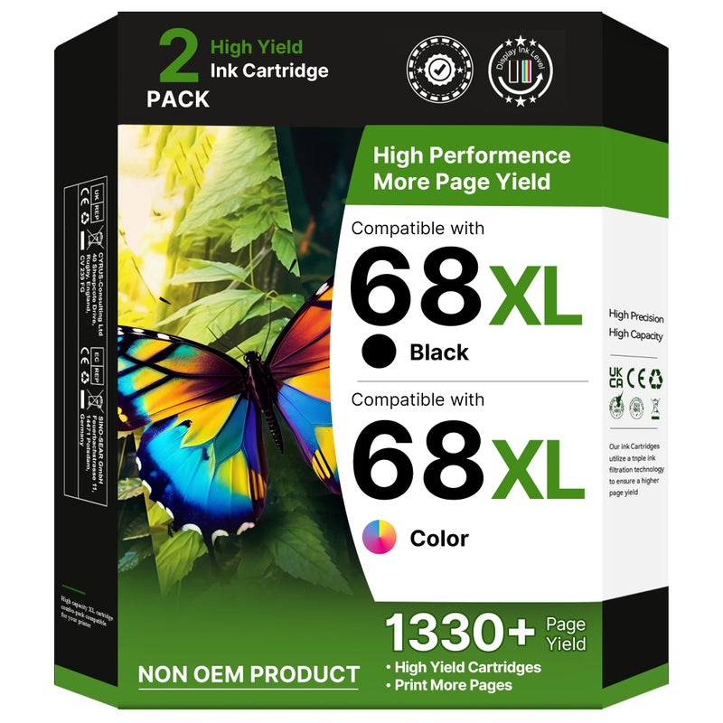 Adoccur 68XL 68e for HP 68 Ink Cartridges, Compatible for HP Ink 68, High Yield for HP 68 Ink Cartridges Black/Color Combo Pack Work with Envy 6155e 6555e 6152e 6100e 6552e 6558e 6500e (1 Black, 1 Tri-Color) - Image 1