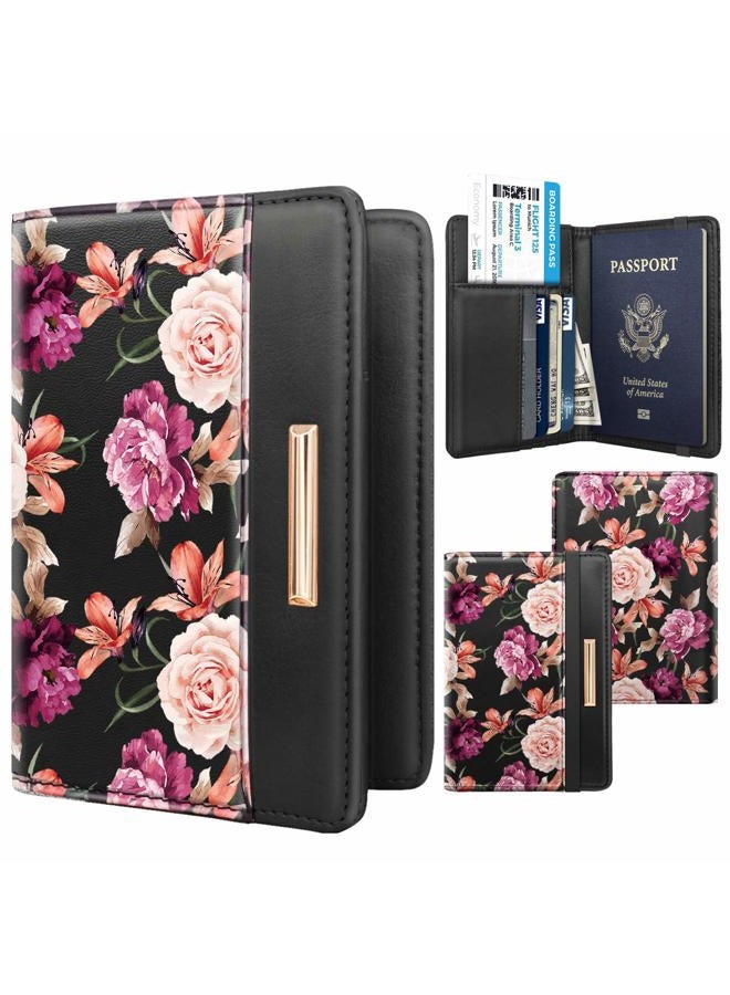 Coco Rossi Passport Holder Cover RFID Blocking Cute Slim Travel Passport Wallet for Women,Black, Black, Casual - Image 2