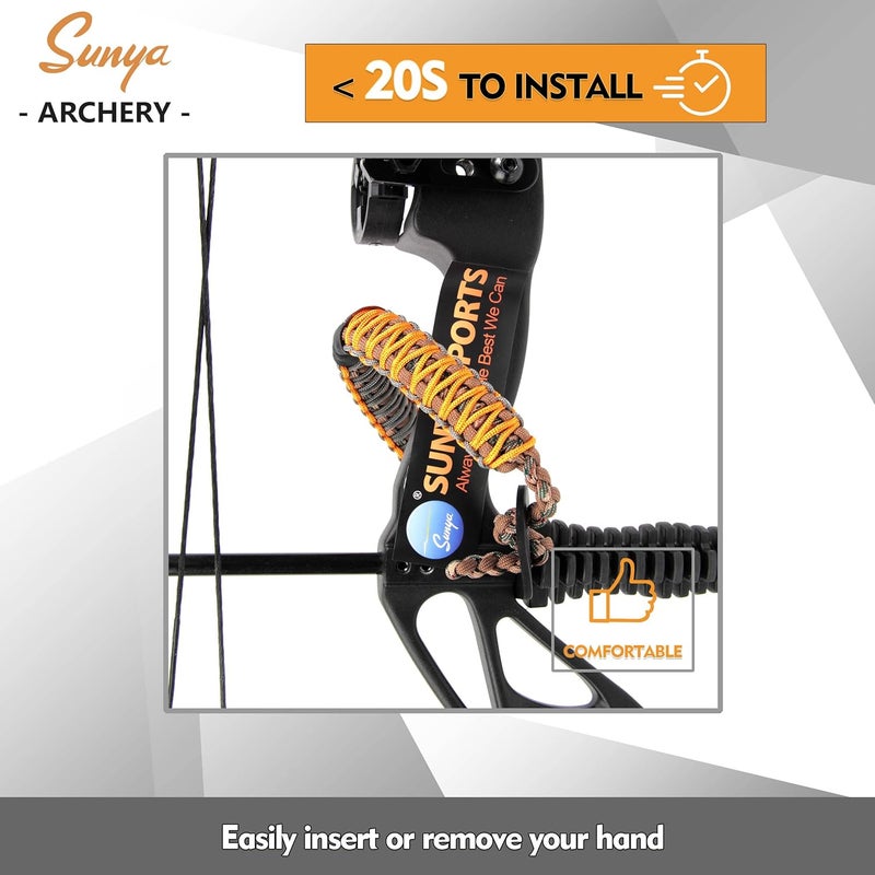 Sunya Archery Bow Wrist Sling, 550 Paracord Strap Comfortable on Hand.100% Full Grain Leather Yoke, Multiple Camo Colors.Fit Compound Bow Stabilizer & Recurve. - Image 5