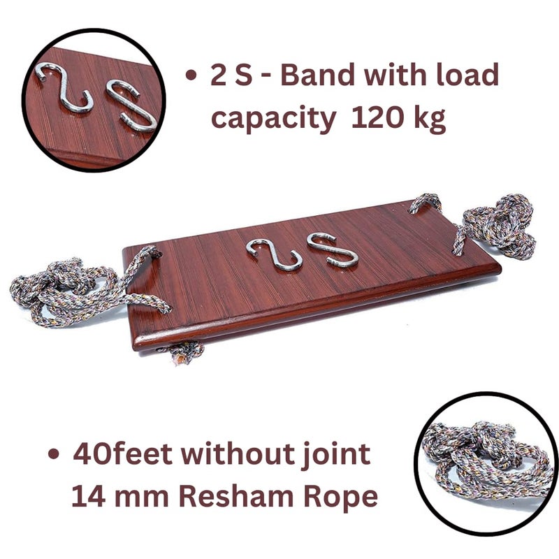 Shy Shy Let s Touch The Sky Shy Shy Wooden Swing for Indoor and Outdoor Perfect for Living Room Garden and Balcony with 2 S Bands and 40 feet Rope Red Lakdi Ka Jhula - Image 3