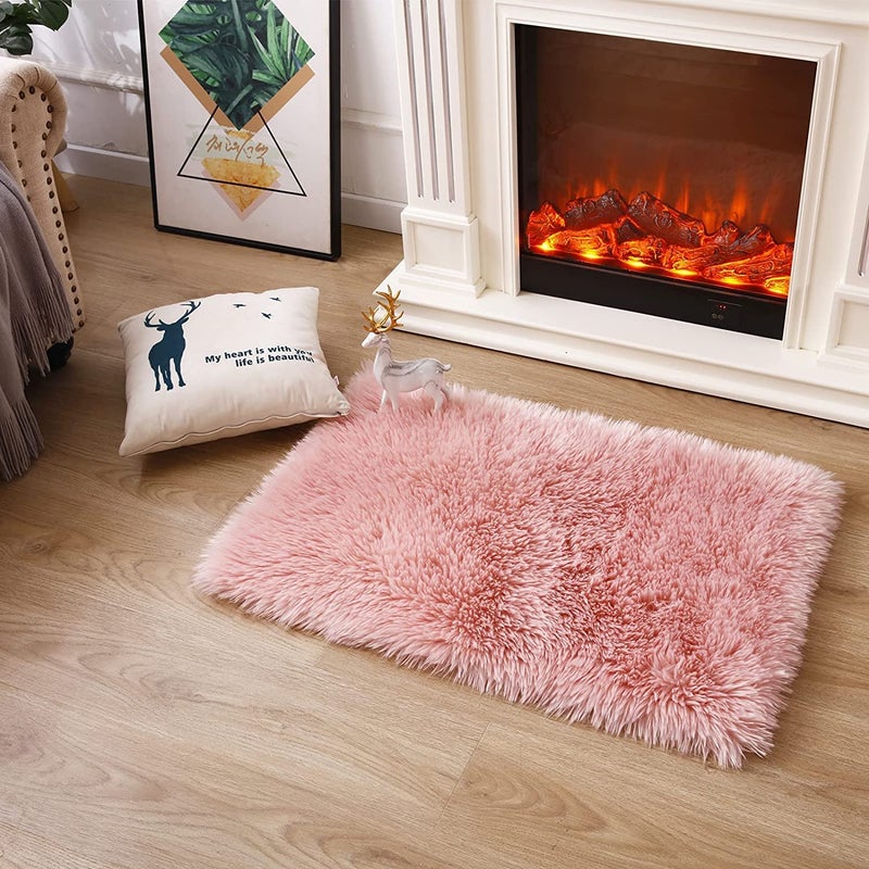 WYLYE Modern Home Traditional Microfiber Anti Slip Shaggy SoftTouch Carpet for Living Room Bedroom Pink 40X60 CM