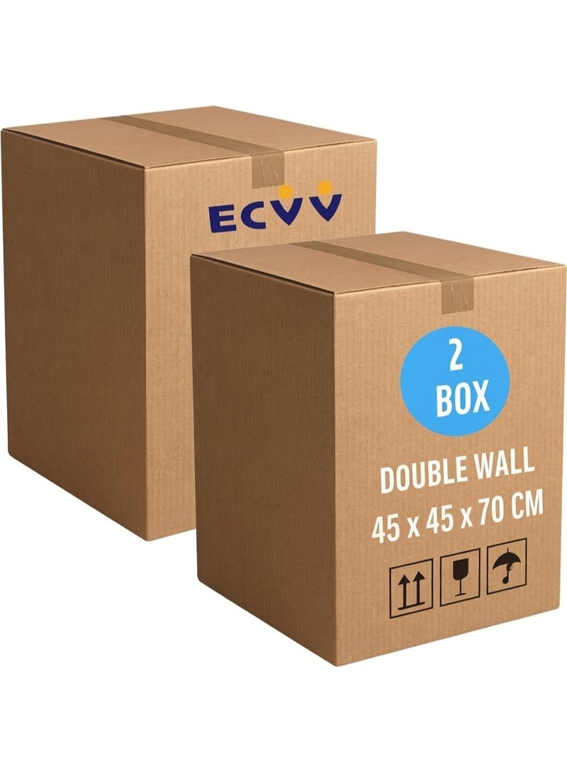 ECVV [2 Pack] Large Double Wall 100% Recyclable Corrugated Cardboard Moving Boxes with 32 KG Capacity, [45 x 45 x 70 cm] Carton Boxes for Packaging, Shipping and Storage, 5 ply [Color : Brown] - Image 1