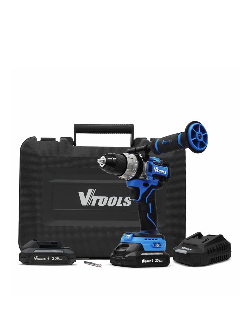 VTOOLS 20V Brushless Impact Drill with 2x2.0Ah Batteries and Charger - Image 1