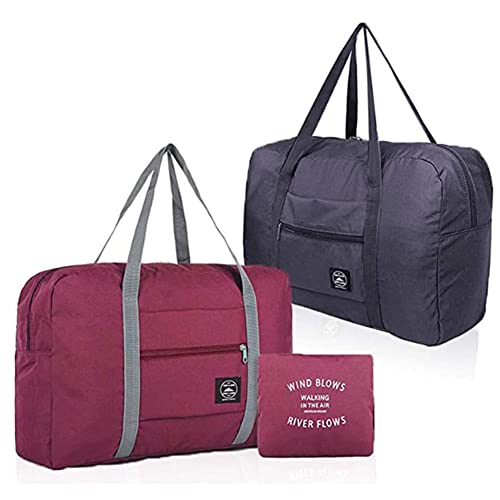 LRUUIDDE 2 Pack Travel Duffle Bag, For Spirit Airlines Personal Item Bag,Travel Duffel Bag Weekender Bags Underseat (Lightweight Foldable) Carry-on Luggage for Women and Girls (Red & Dark Blue) - Image 1