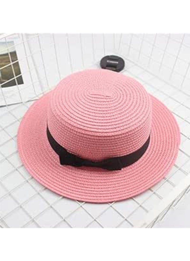 Vitacelli Straw Sun Hat for Women, Girls Cute Summer Beach Cap Foldable Visor Floppy Wide Brim with Bowknot PINK  - Image 4