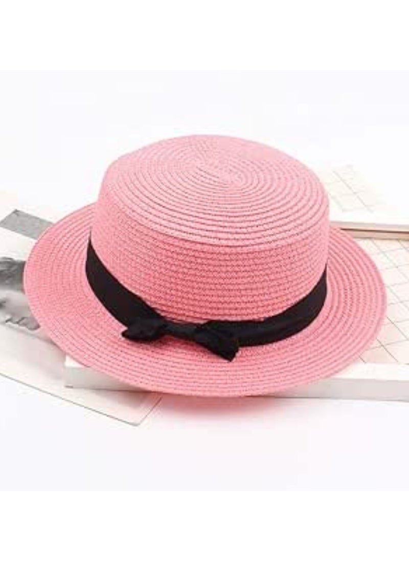 Vitacelli Straw Sun Hat for Women, Girls Cute Summer Beach Cap Foldable Visor Floppy Wide Brim with Bowknot PINK  - Image 3