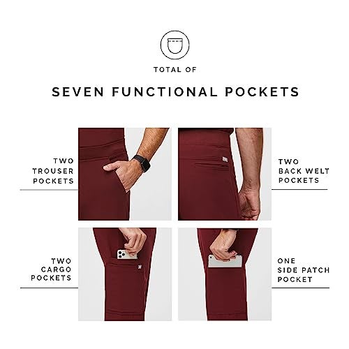 FIGS Axim Cargo Scrub Pants for Men - Burgundy, Tall XS - Image 5