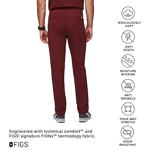 FIGS Axim Cargo Scrub Pants for Men - Burgundy, Tall XS - Image 3