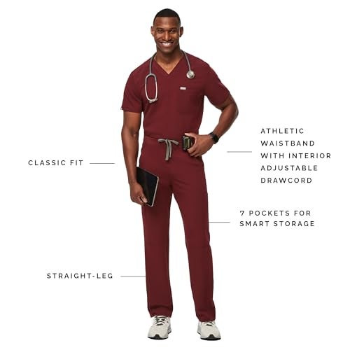 FIGS Axim Cargo Scrub Pants for Men - Burgundy, Tall XS - Image 2