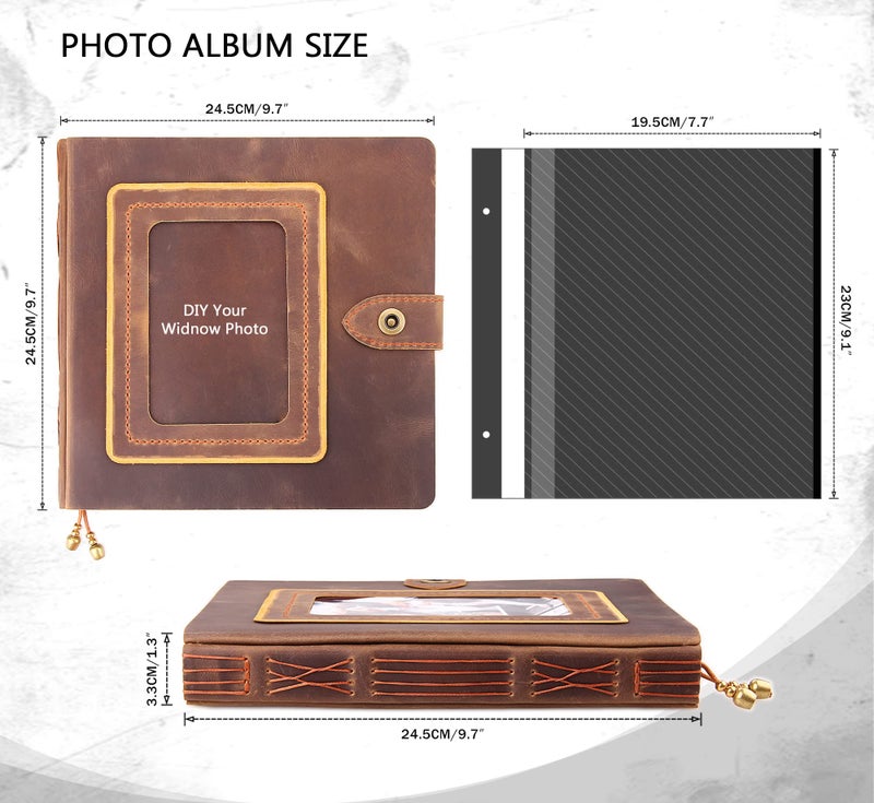 Robrasim Brown Leather Self-Adhesive Photo Album  9.6x9.6x1.3 in  Holds 3x5  4x6  5x7  6x8 Photos - Image 3