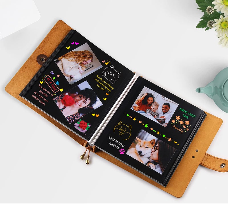 Robrasim Brown Leather Self-Adhesive Photo Album  9.6x9.6x1.3 in  Holds 3x5  4x6  5x7  6x8 Photos - Image 2