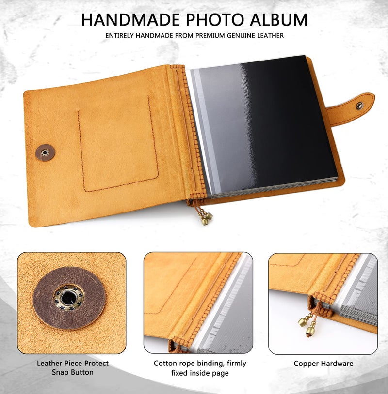 Robrasim Brown Leather Self-Adhesive Photo Album  9.6x9.6x1.3 in  Holds 3x5  4x6  5x7  6x8 Photos - Image 4
