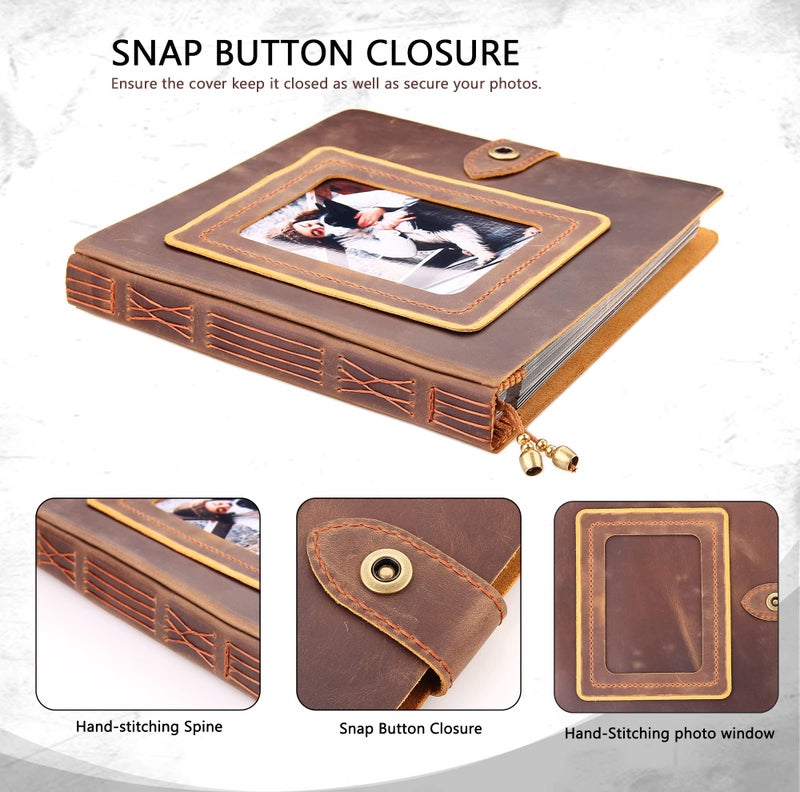 Robrasim Brown Leather Self-Adhesive Photo Album  9.6x9.6x1.3 in  Holds 3x5  4x6  5x7  6x8 Photos - Image 5