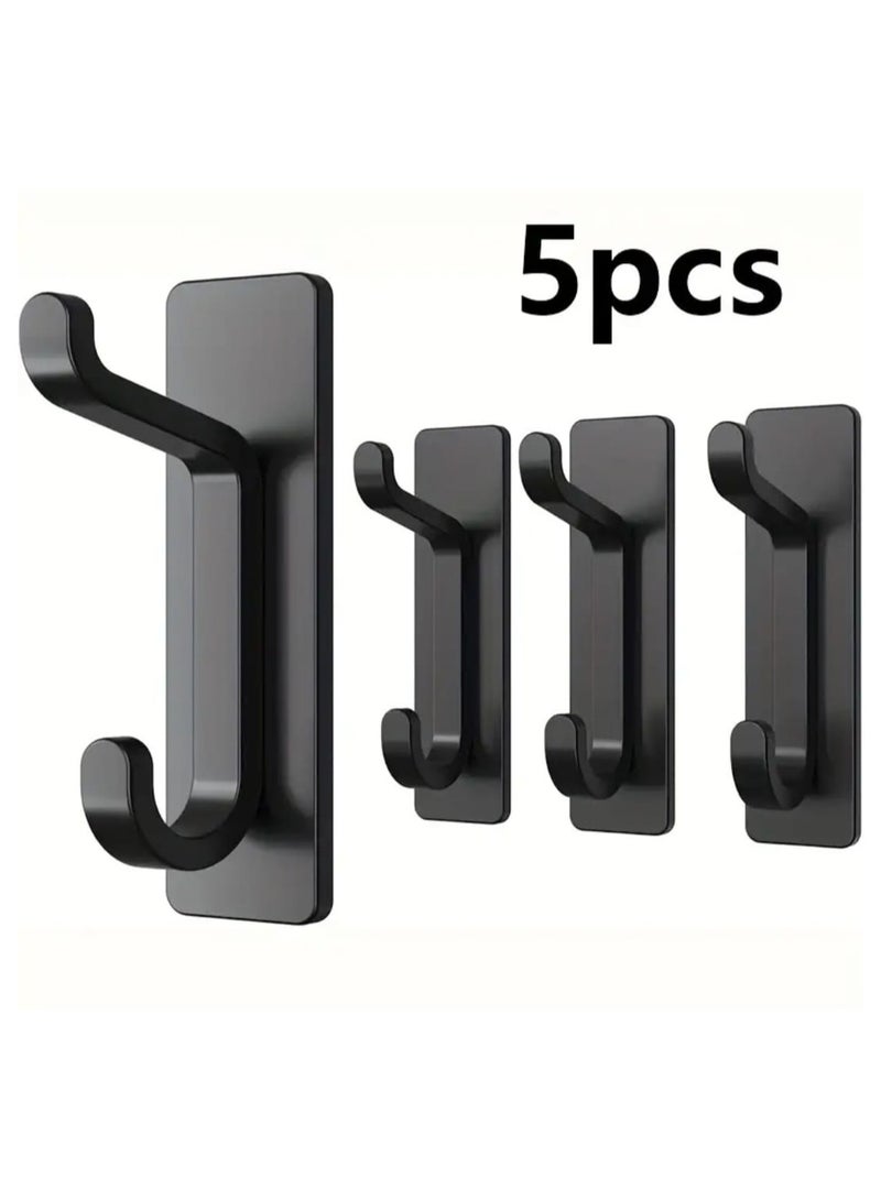 LDQ 5 Pcs Heavy-Duty Adhesive Hooks-No Drill Damage-Free Hanging Hooks With Strong Hold, Suitable for Bathroom, Kitchen, Entryway - Space-Saving Organizer for Coats, Towels, Bags, Modern Minimalist Design, Sleek Hook Design, No drill Required