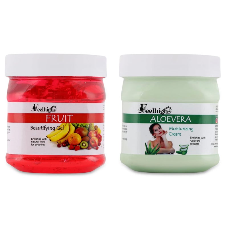 FEELHIGH Combo Fruit Face Gel 500ml Enriched with Strawberry Extract for Dead Skin Cell Removal and Hydration Aloe vera Face Cream 500ml Pack of 2 Men and Women Facial Kit - Image 1