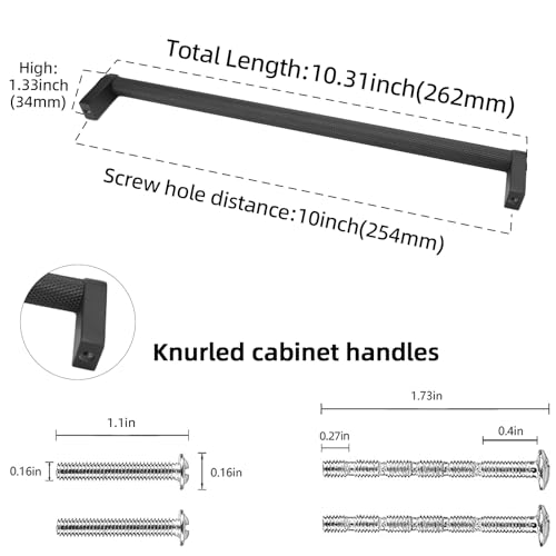 POVEFONK 6 Pack 10 Inch 254mm Matte Black Kitchen Cabinet Handles Cabinet Pulls Black Drawer Pulls Kitchen Cabinet Hardware Handles Dresser Handles - Image 3