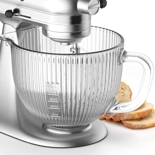 Cofun Glass Mixer Bowl for Kitchenaid Tilt-Head Stand Mixers 4.5-5 Quart, 5 qt Mixing Bowl Replacement for Kitchen aid with Measurement Markings,Handle - Image 1