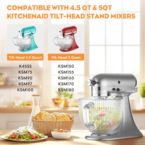 Cofun Glass Mixer Bowl for Kitchenaid Tilt-Head Stand Mixers 4.5-5 Quart, 5 qt Mixing Bowl Replacement for Kitchen aid with Measurement Markings,Handle - Image 3