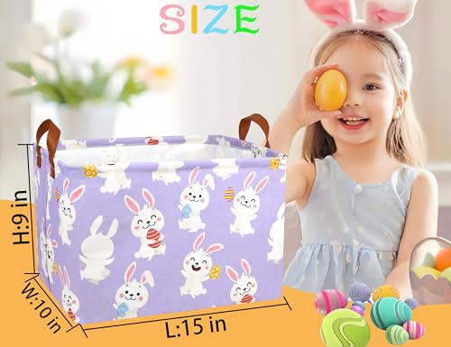 BOOHIT Rectangle Empty Easter Baskets Boy Large Toy Storage Bin Girls collapsible Hamper Waterproof Canvas Box Kid Gifts Spring Decor Laugh Rabbit Egg - Image 3