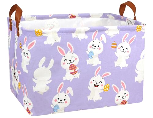 BOOHIT Rectangle Empty Easter Baskets Boy Large Toy Storage Bin Girls collapsible Hamper Waterproof Canvas Box Kid Gifts Spring Decor Laugh Rabbit Egg - Image 1