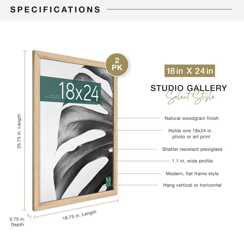 أم سي أس MCS Studio Gallery 18x24 Poster Frame Natural Woodgrain Vertical & Fenizontal Wall Hanging إطار صورة كبير للصور الملصقات والمطبوعات الفنية (حزمة) - Image 4