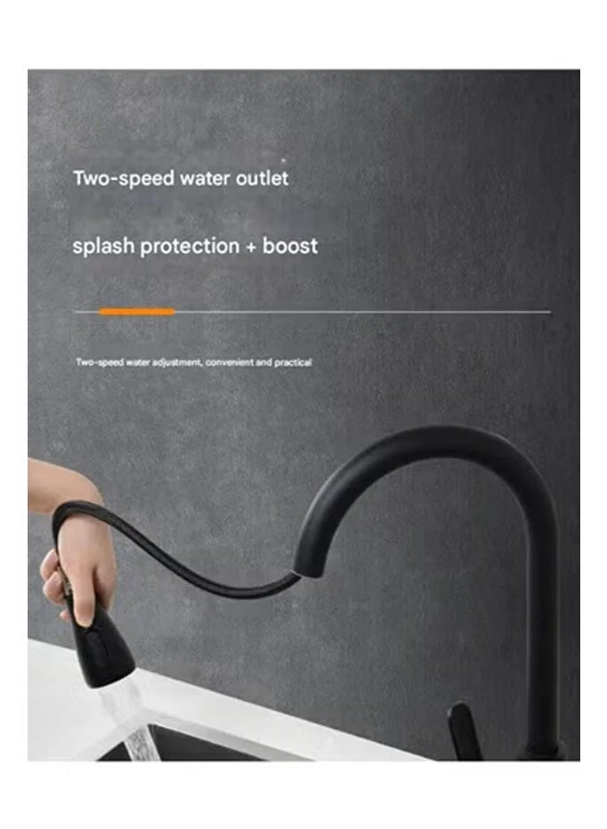 روما صنبور مطبخ أسود مطفي قابل للسحب مع دوران 360 درجة خلاط حوض مطبخ حديث - Image 2