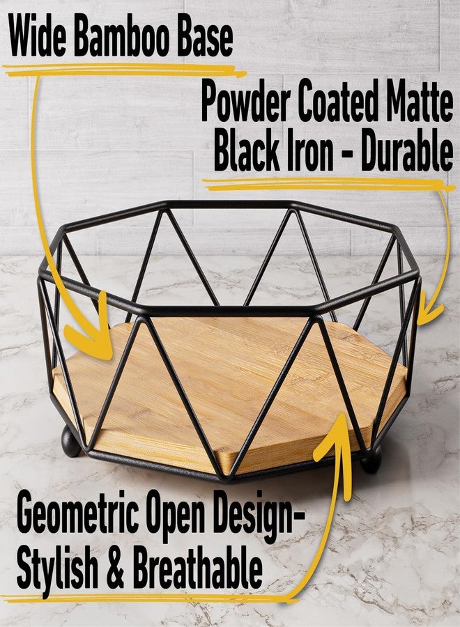HB Design Co. Fruit Bowl for Kitchen Counter - 12"W Metal & Wood Modern Fruit Bowl - Large Fruit Basket for Kitchen Counter - Black Decorative Bowl - Dining Table Centerpiece Decor Bowl - Fruit Bowls - Fruit Holder - Image 2