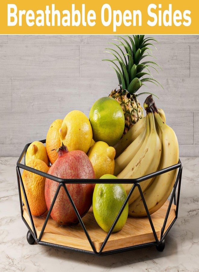 HB Design Co. Fruit Bowl for Kitchen Counter - 12"W Metal & Wood Modern Fruit Bowl - Large Fruit Basket for Kitchen Counter - Black Decorative Bowl - Dining Table Centerpiece Decor Bowl - Fruit Bowls - Fruit Holder - Image 3